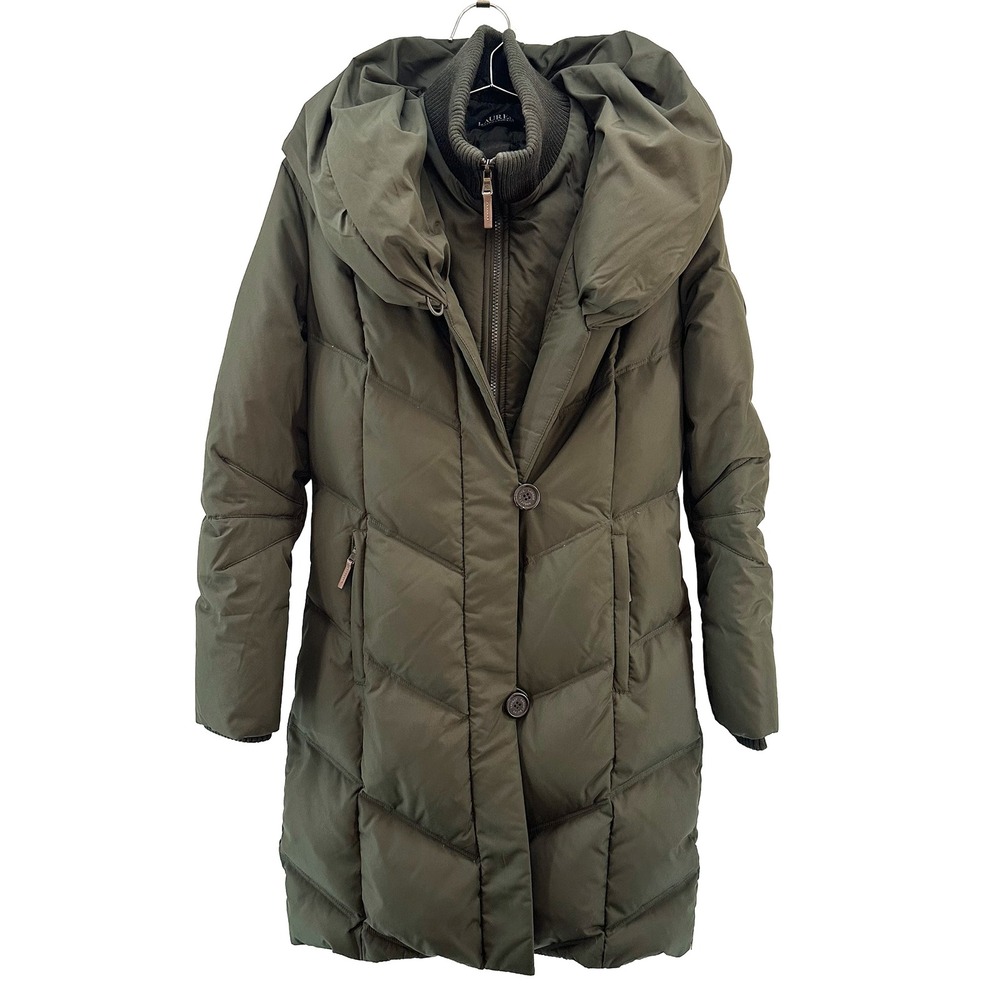 LAUREN RALPH LAUREN Litchfield Loden Down Hooded Puffer Coat • XS • green